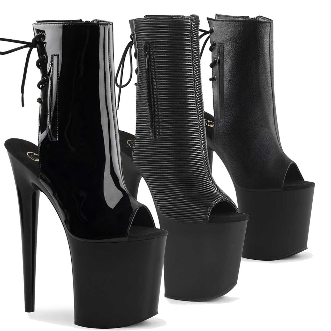 pleaser peep toe boots