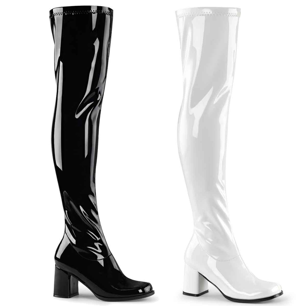 black and white knee high boots