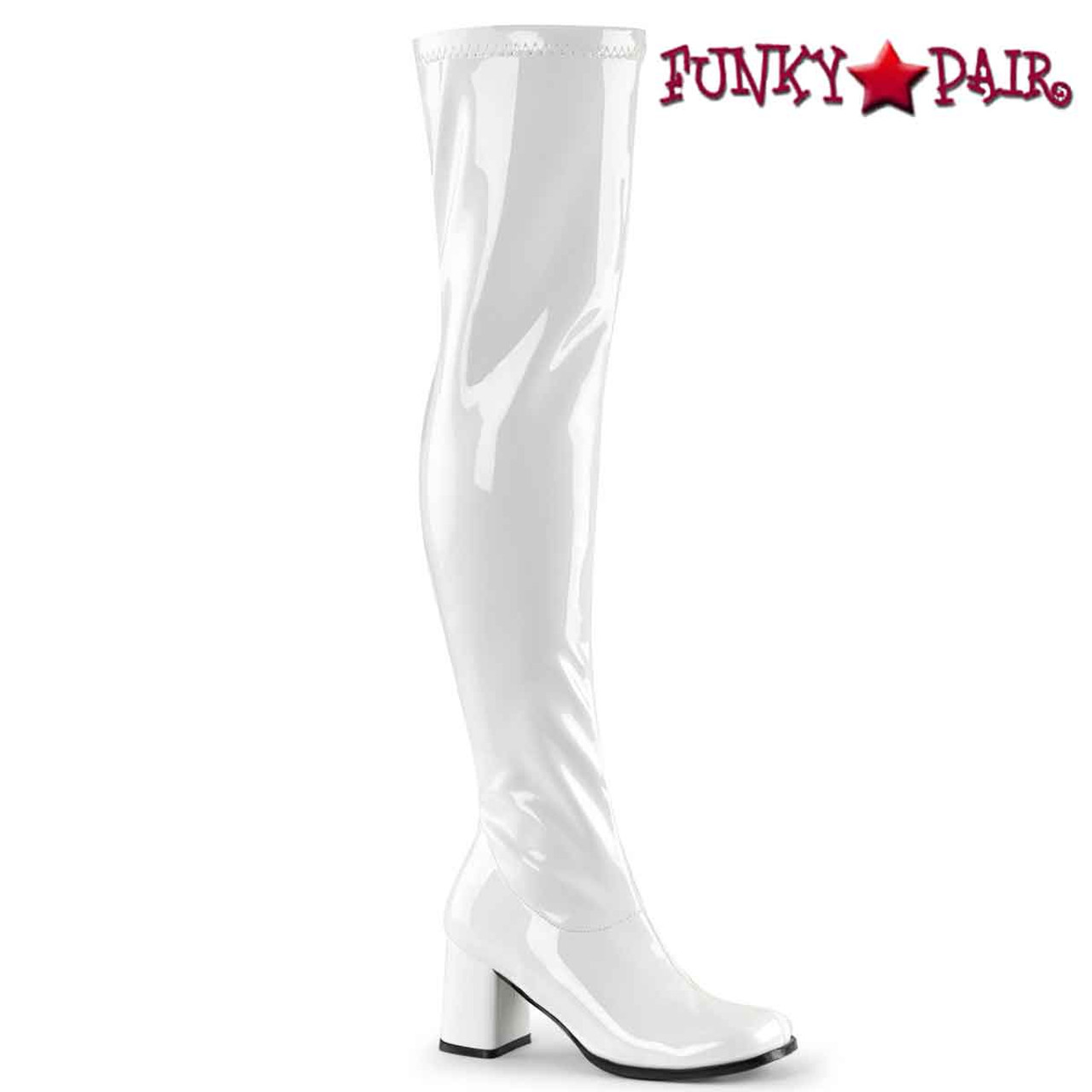 white thigh high gogo boots