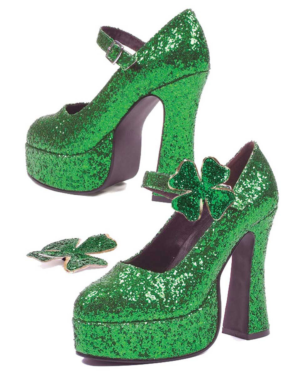 green glitter heels