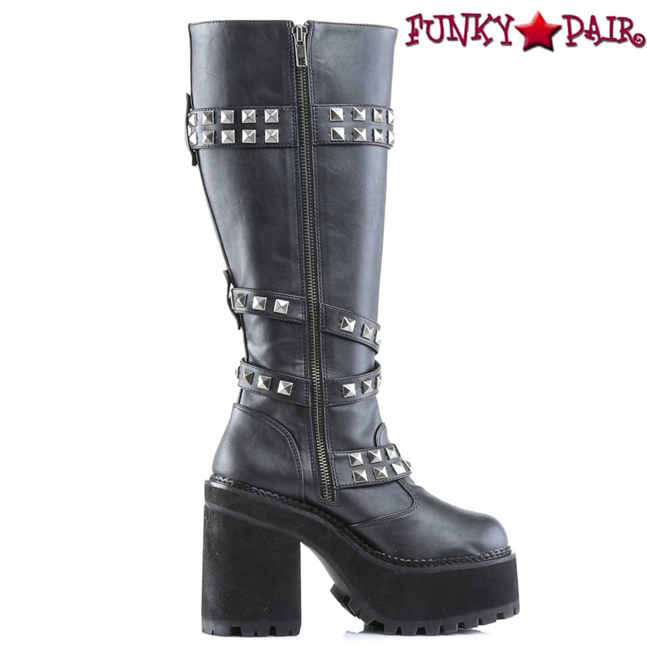 Studded Straps Knee High Boots