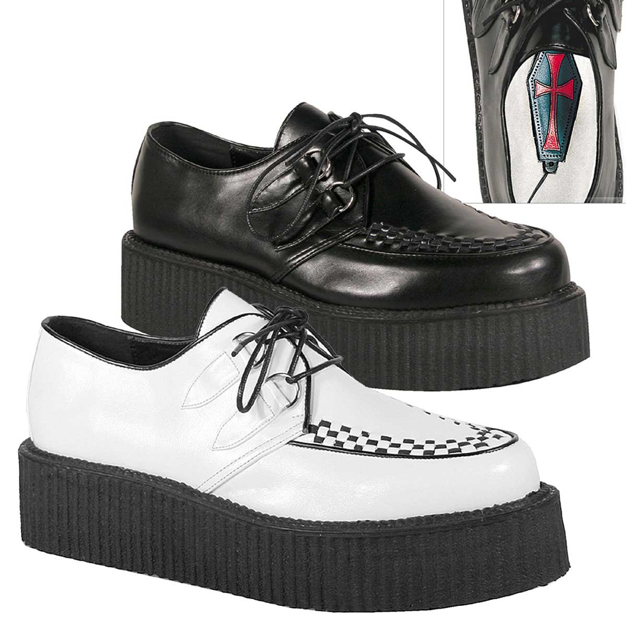 Sapato Demonia V-CREEPER-502 Promoção - Sapato Gotica Masculina Branca