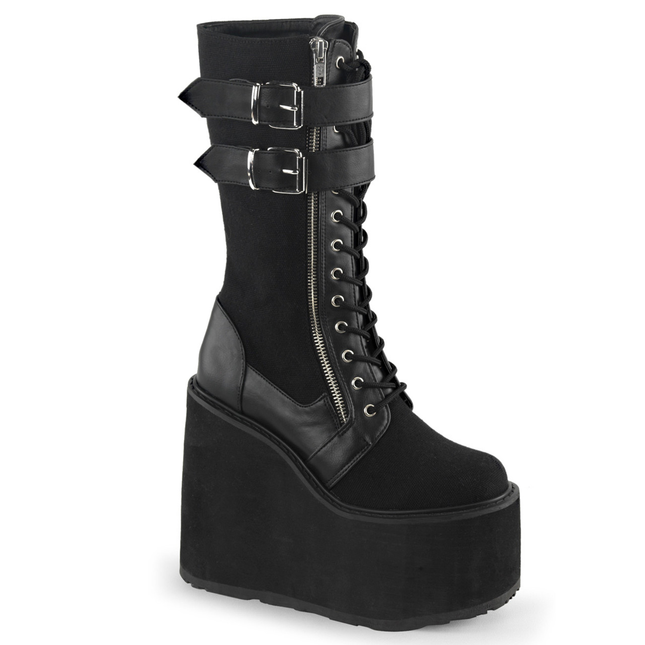 Double buckle side store zipper wedge boots