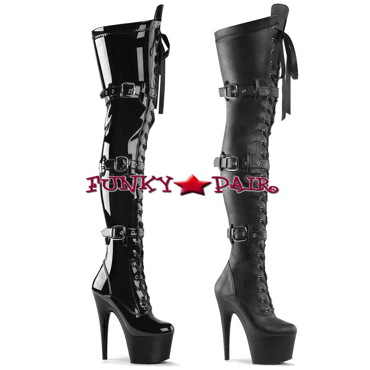 thigh high leather boots with buckles