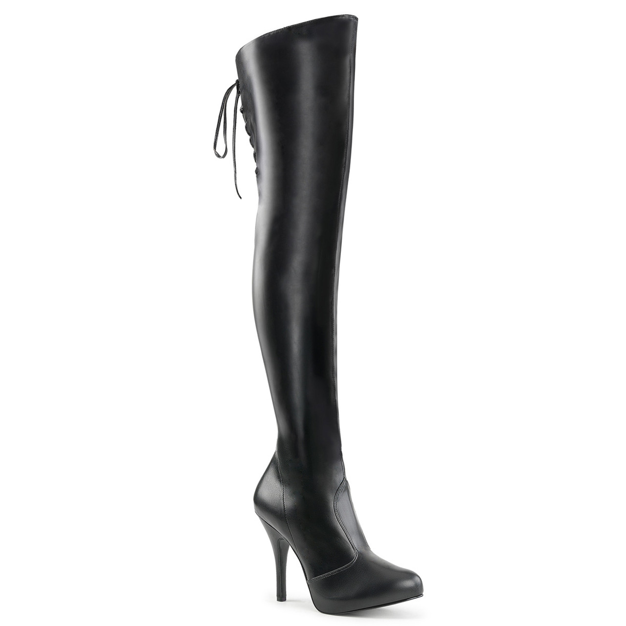 Inch Heel Back Lace Up Thigh High Boots