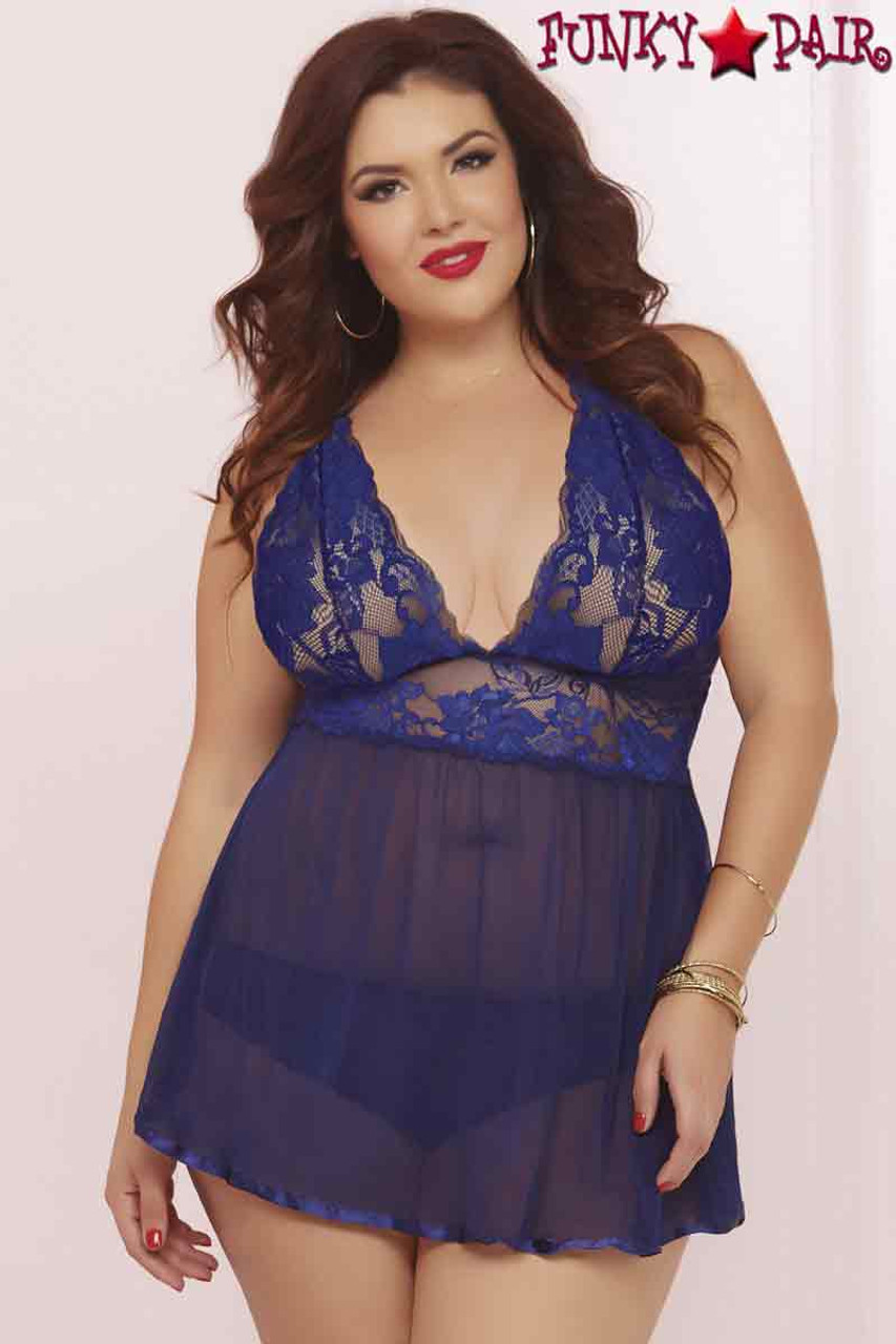 Plus Size Grey 2 Pc Unlined Lace Cups Babydoll Sheer Mesh And Lace Fro –  JeHouze.US