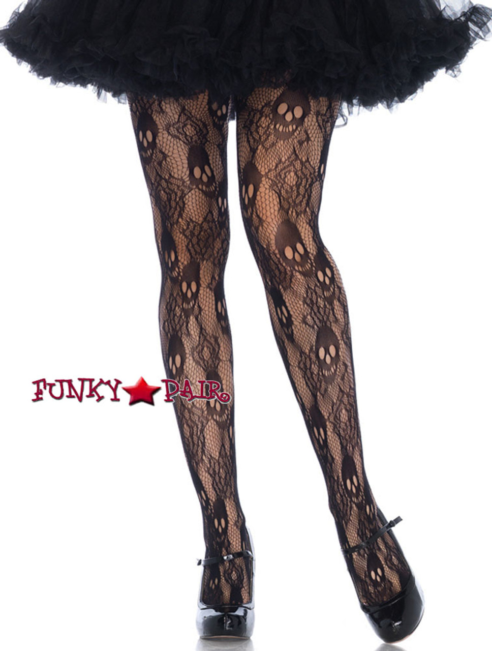 LA-9751X, Lace Black Skull Tights