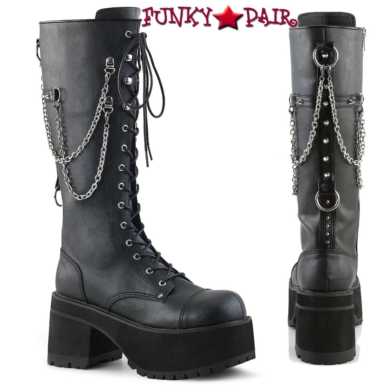 Demonia | Ranger-303 Women's Punk Rock Chains & Studded Boots