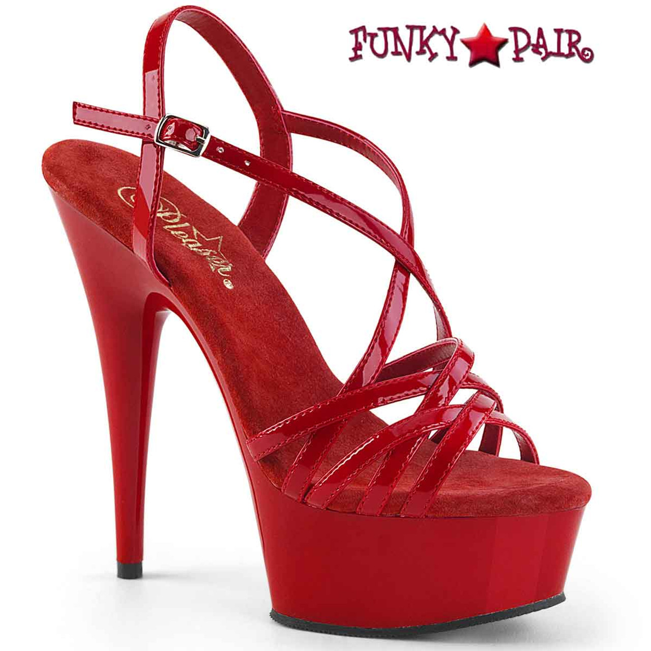 DELIGHT Sexy Red 6 Inch Platform High Heels with Wide Ankle Band