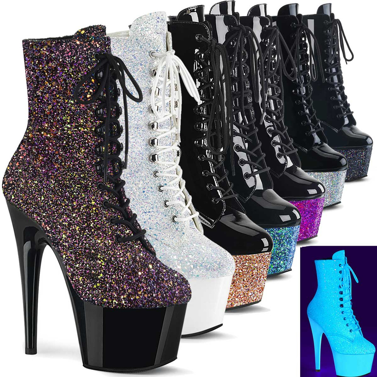 7 Inch Glitter Platform Ankle Boots