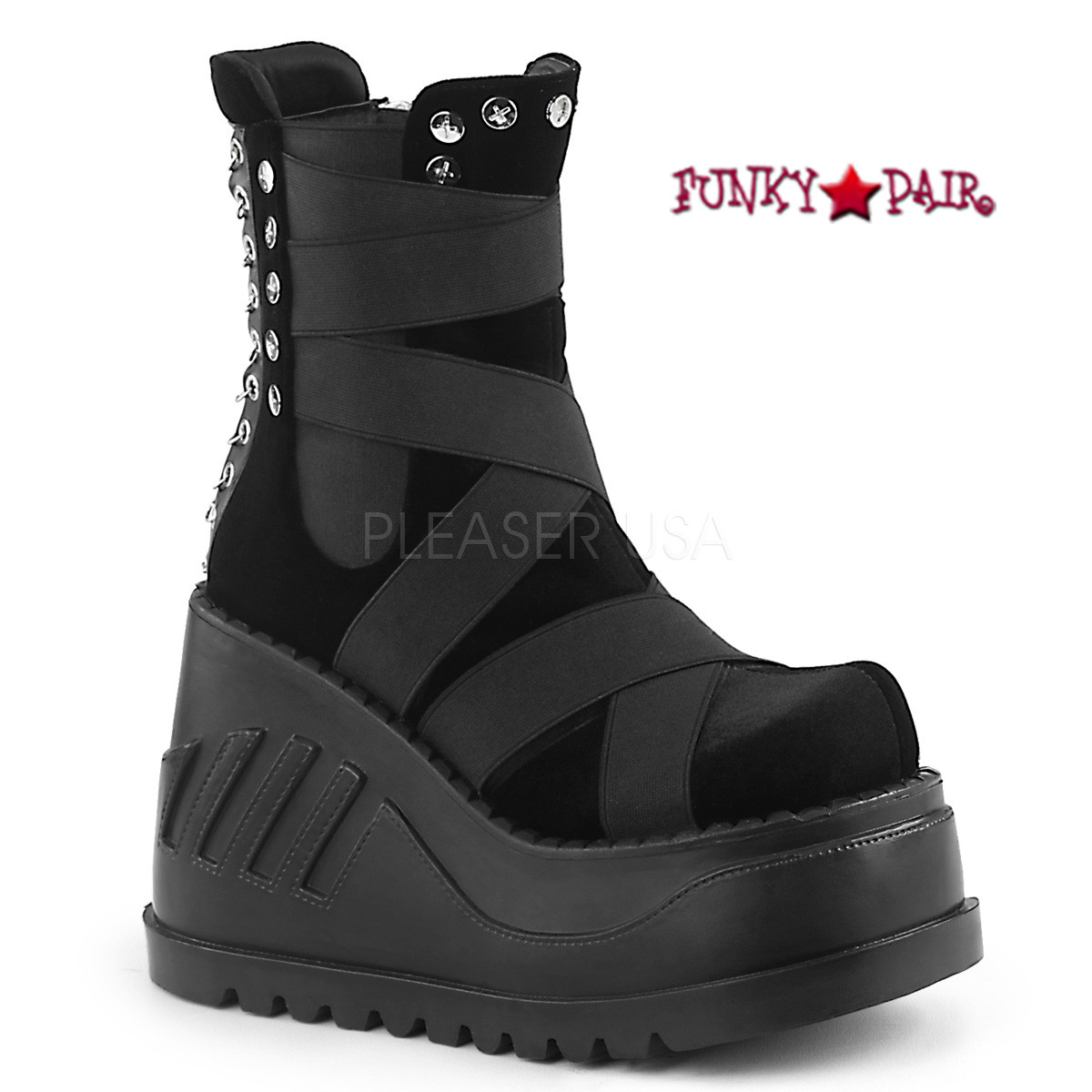 platform ankle boots with elastic panels