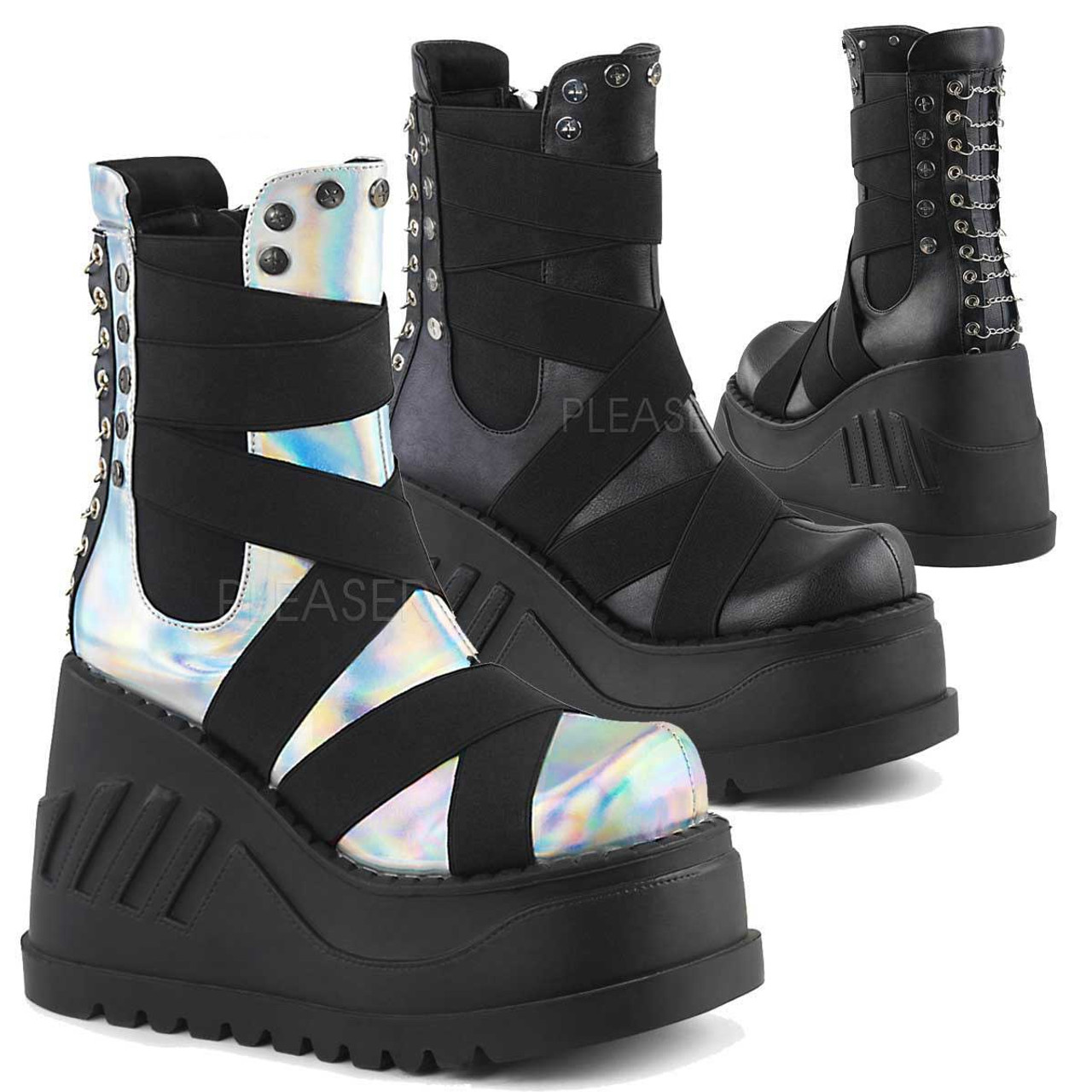 platform ankle boots with elastic panels