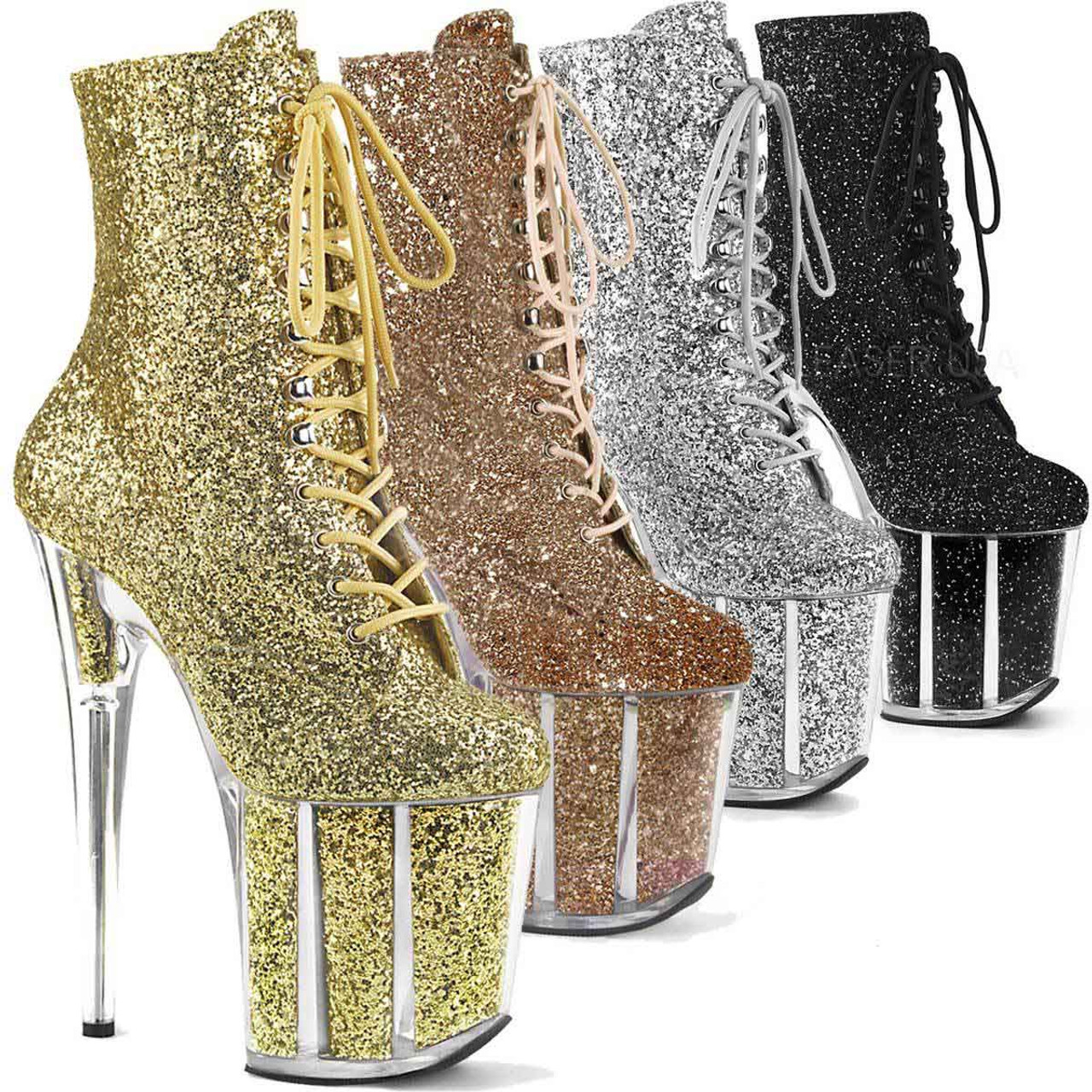 gold glitter ankle boots