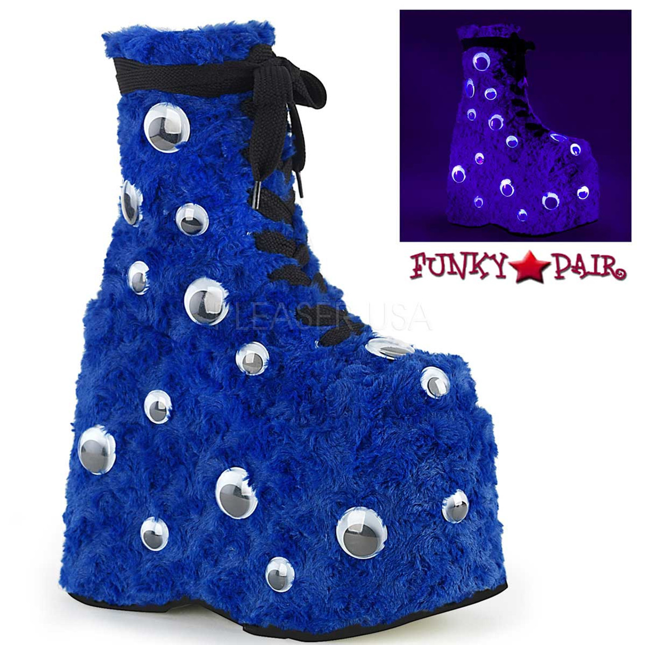Slay-206 Raver Fuzzy Boot with Googly 