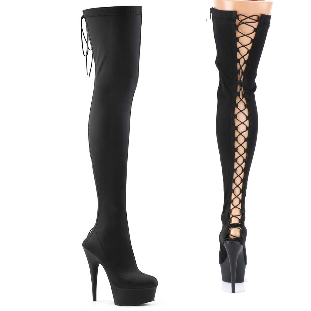 black lace up thigh high boots