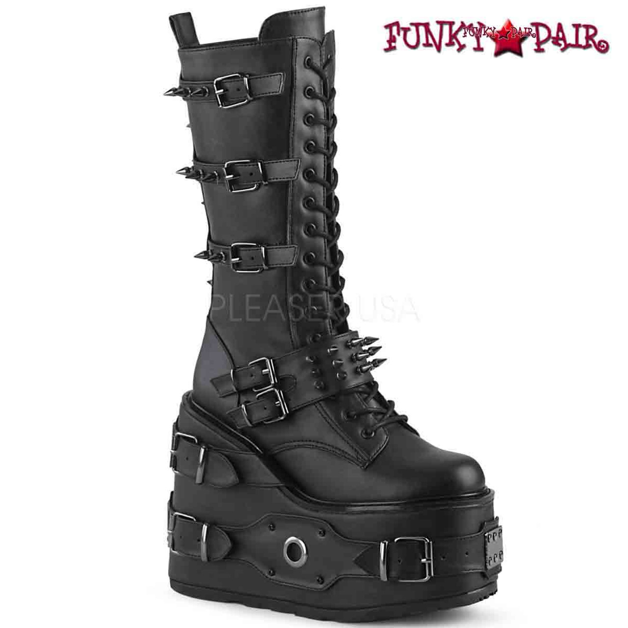 Demonia | SWING-327 Women's Punk Platform Wedge Knee High Boots 