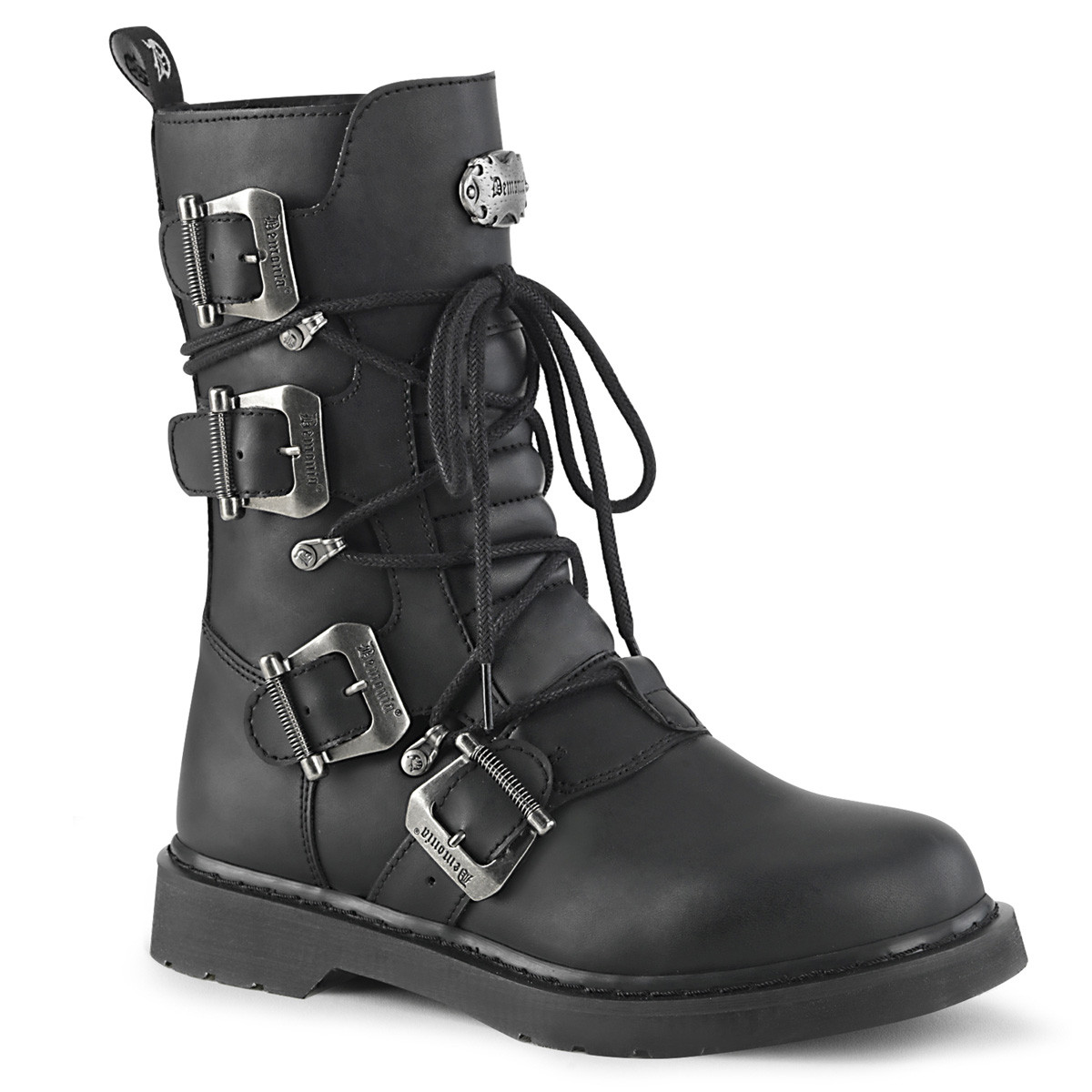 靴 smulti-buckle stitched boots punk Men's Goth Punk Multi-Buckle High-Top Leather Boots – Skull Decor