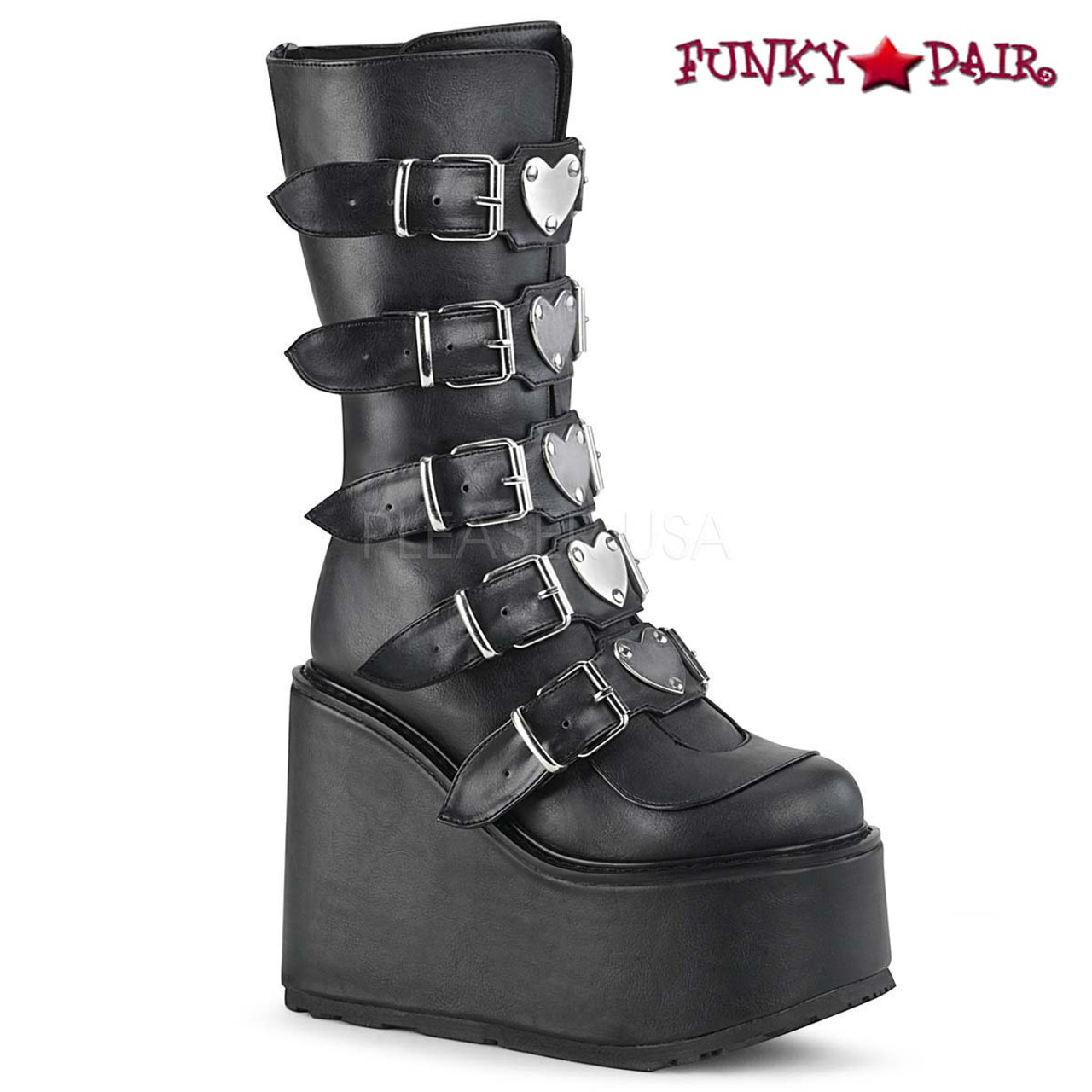 Girls Heart Buckle Faux Patent Leather Tall Boots