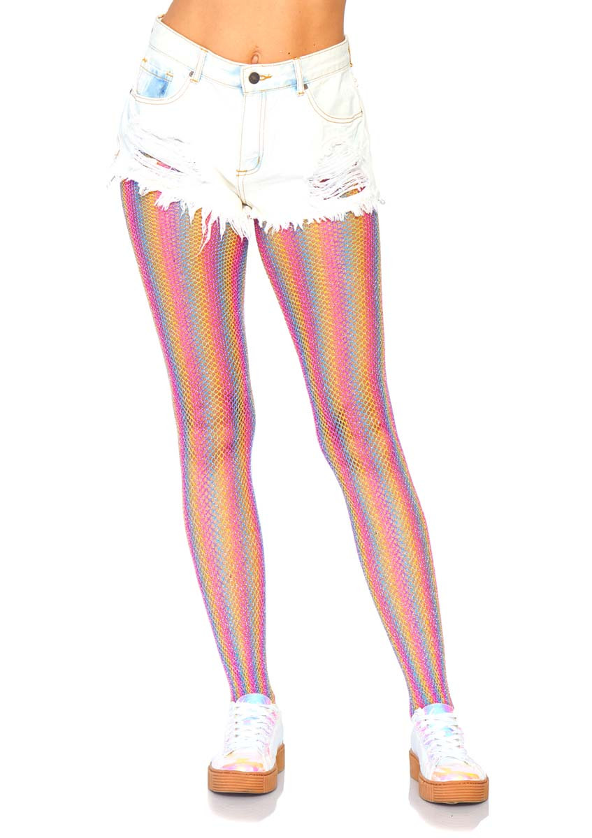 rainbow fishnet leggings
