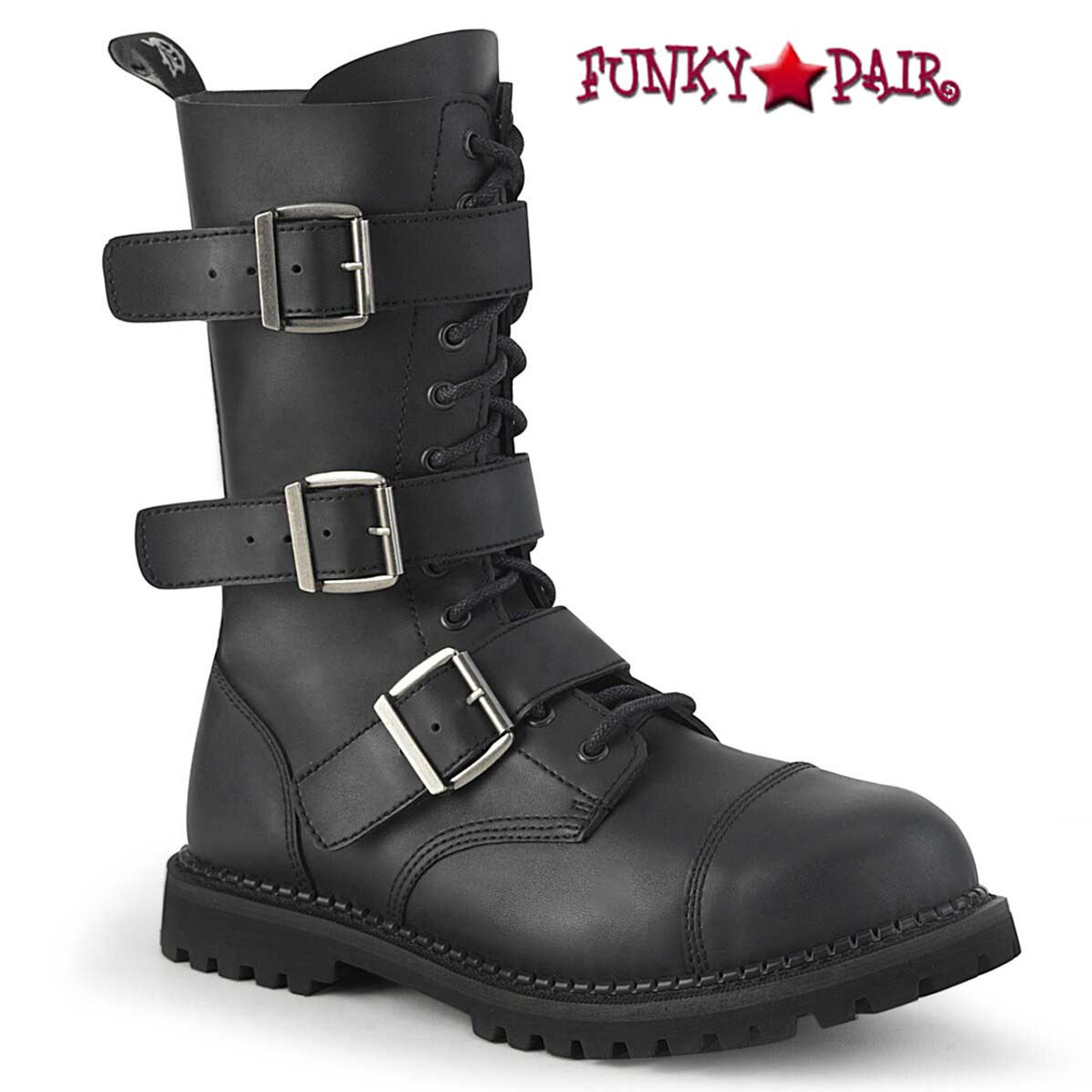 Leather Strapped Boots - Black