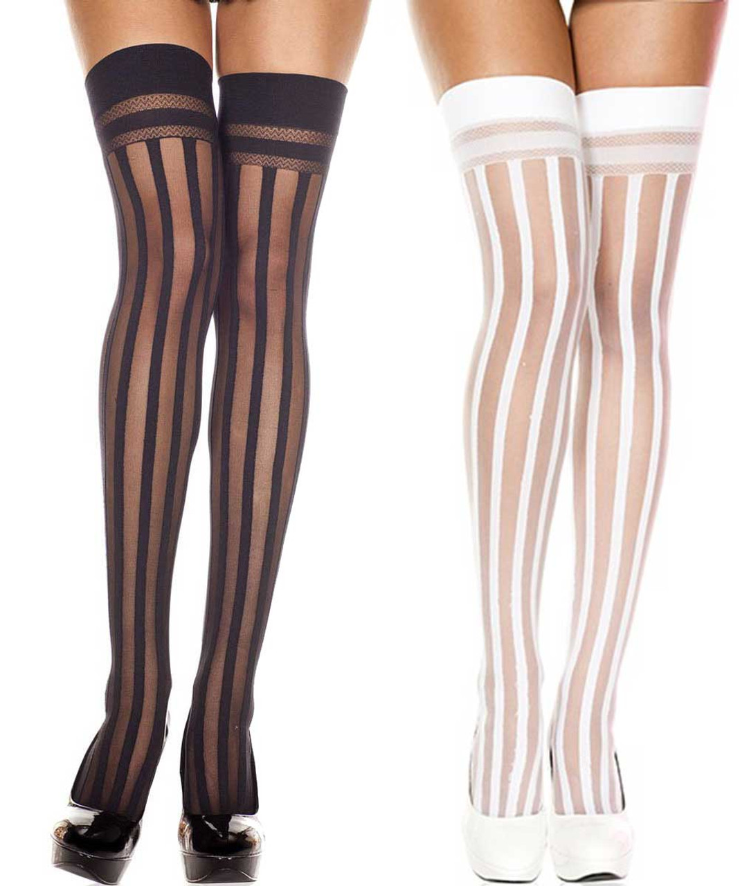 vertical striped thigh high stockings