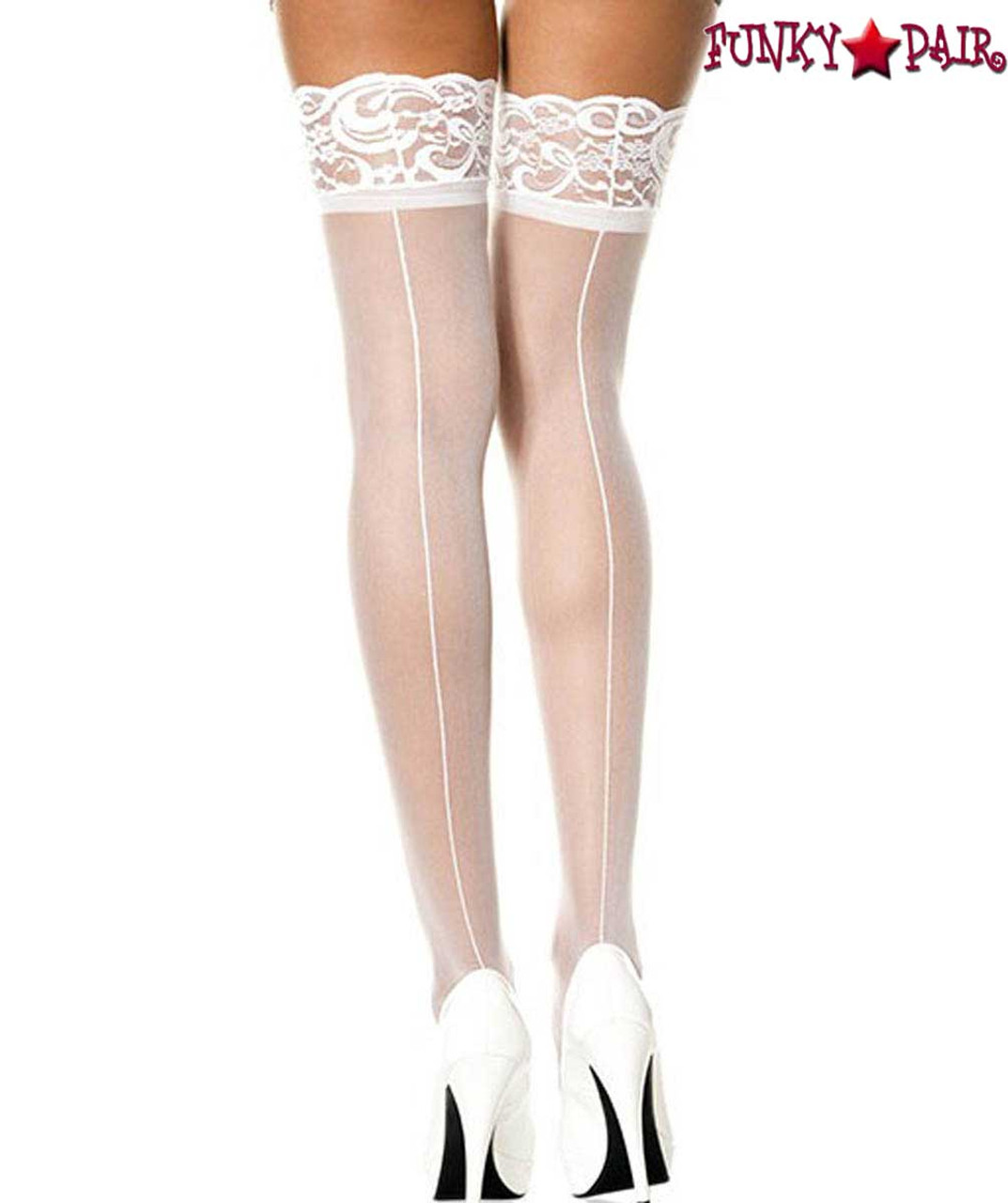 Lace Top Thigh High with Back Seam