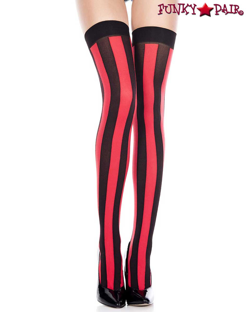 Black & White Vertical Stripe Thigh High Stockings 