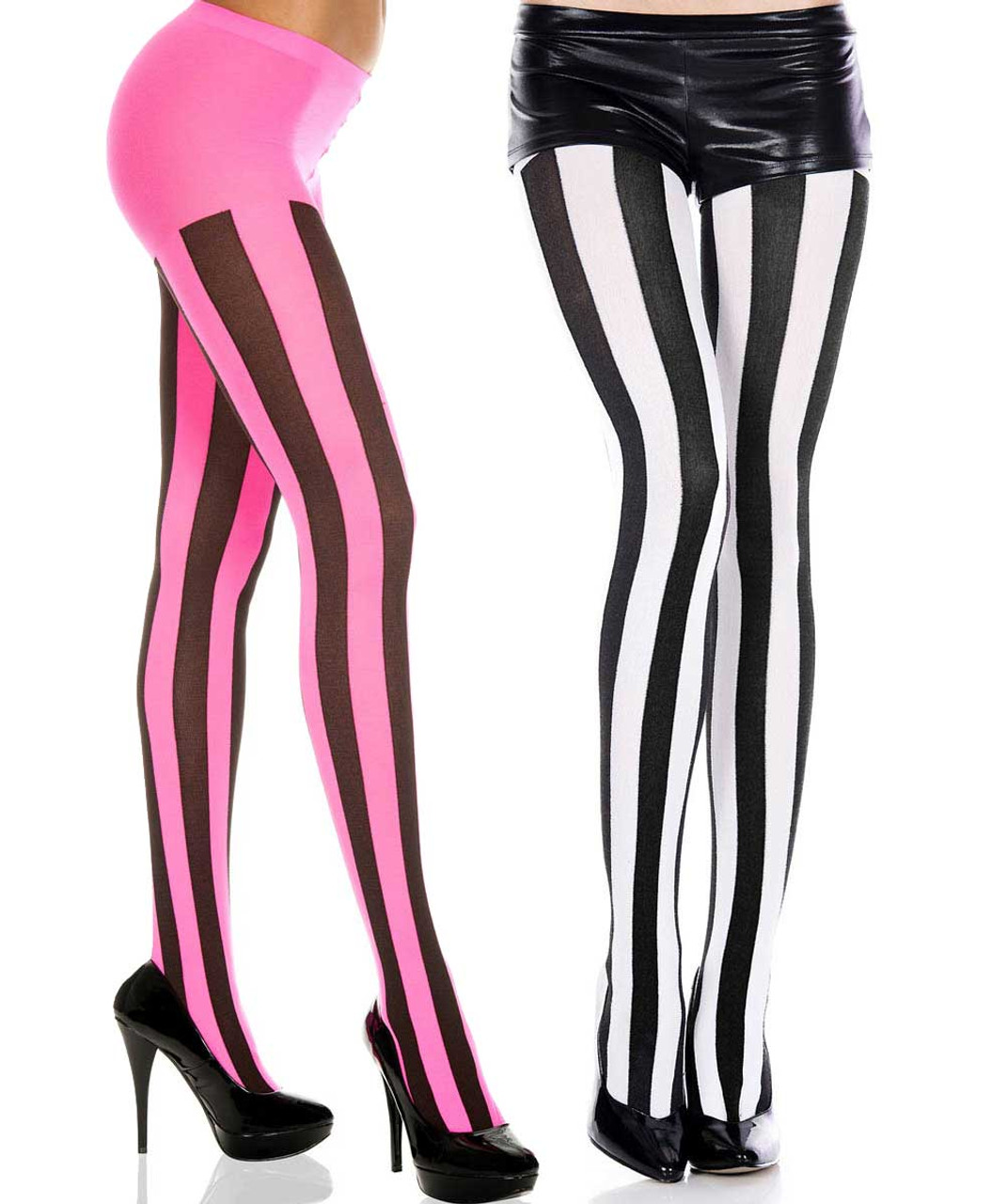 Vertical Striped Black & White Pantyhose Tights