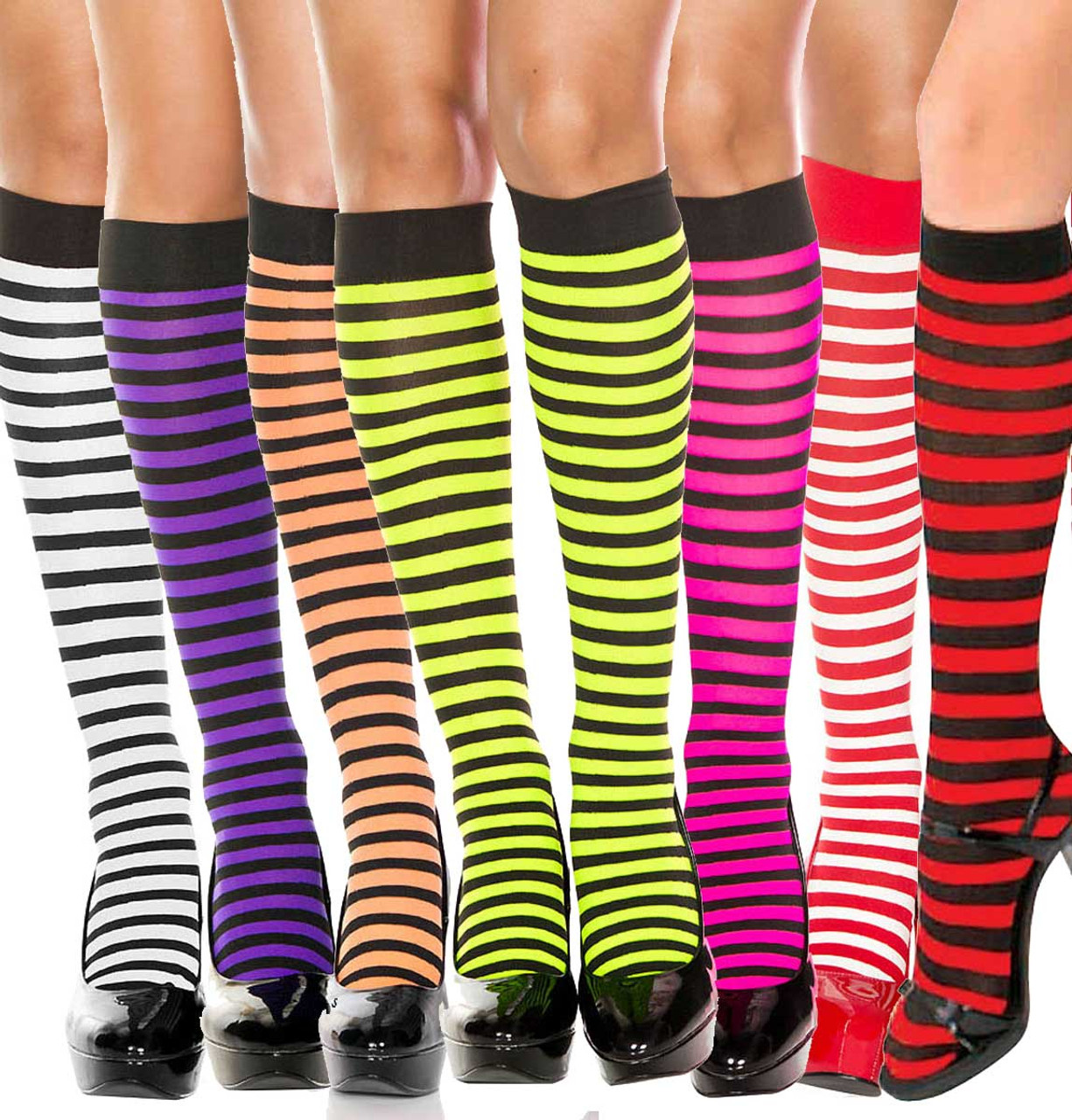 12 Pairs Knee High School Uniform Socks Stripes Dance Womens Girls Soc —  AllTopBargains