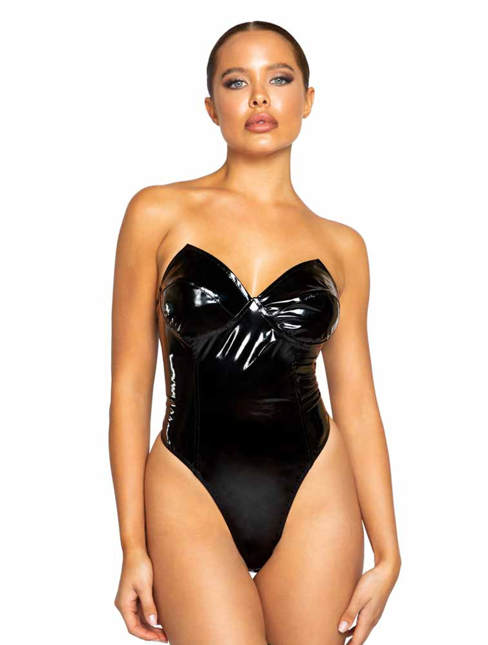 black vinyl bodysuit