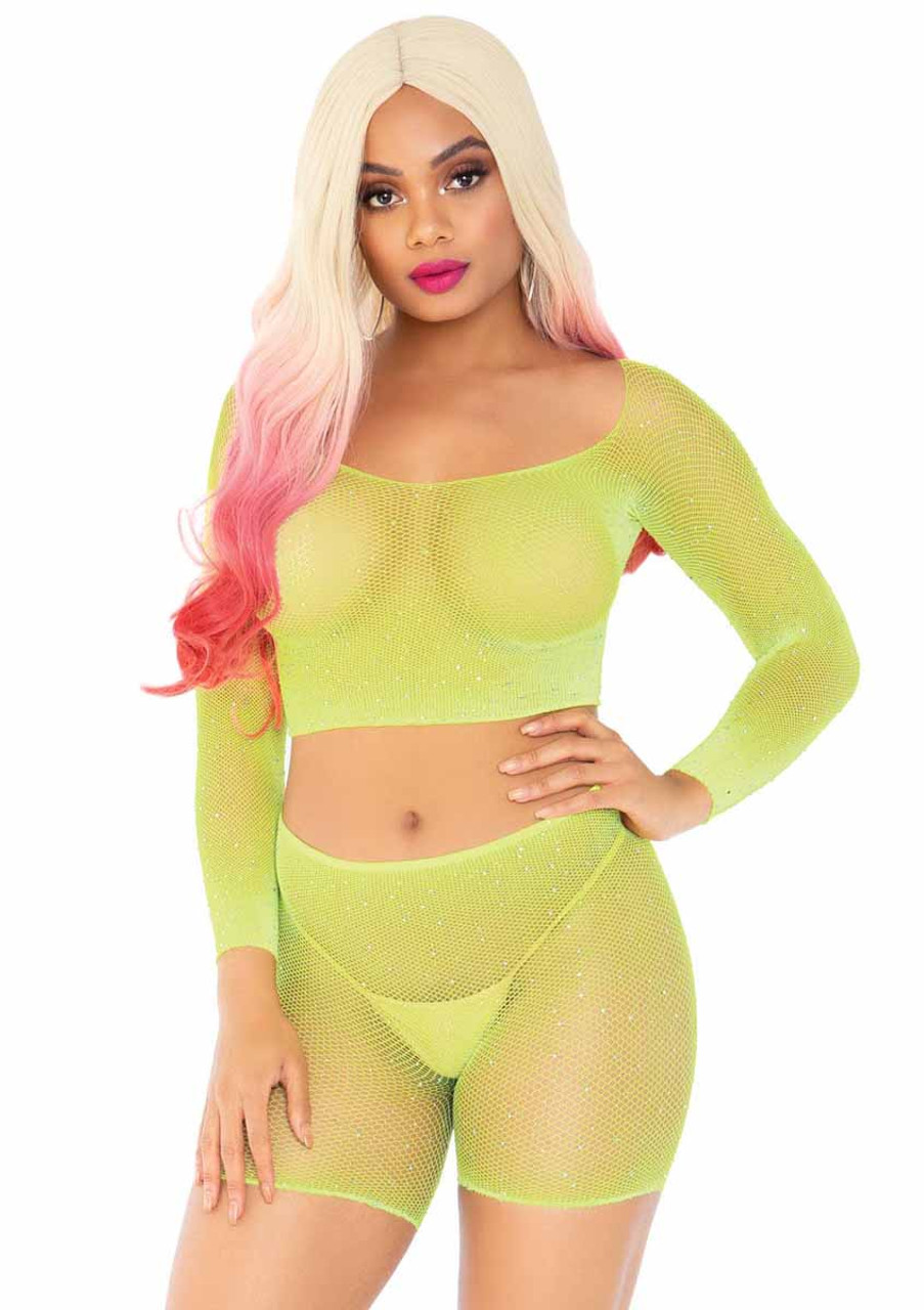 pink fishnet crop top