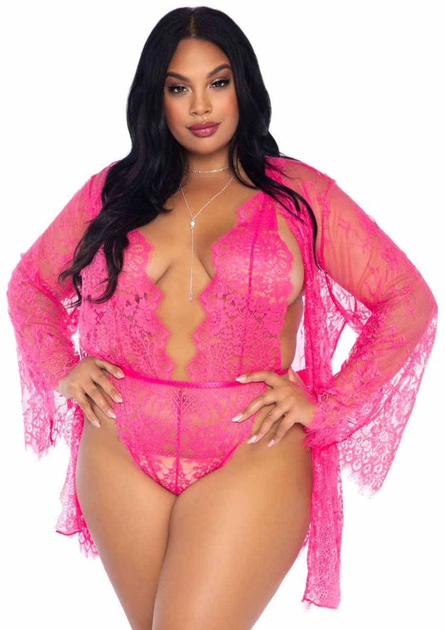 Leg Avenue  LA86112X, Floral Lace Teddy and Matching Robe