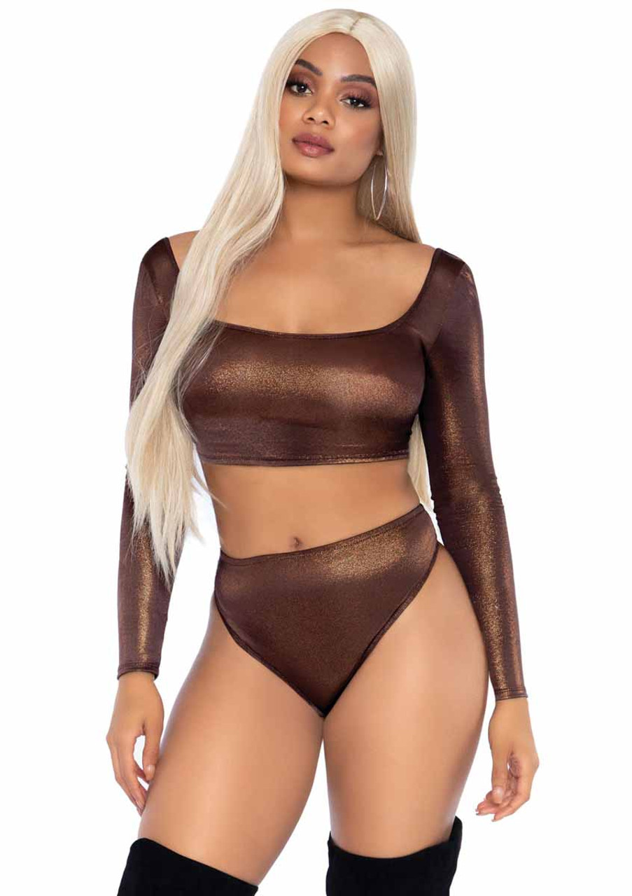 Leg Avenue  LA89262, Shimmer Crop Top and High Waist Thong