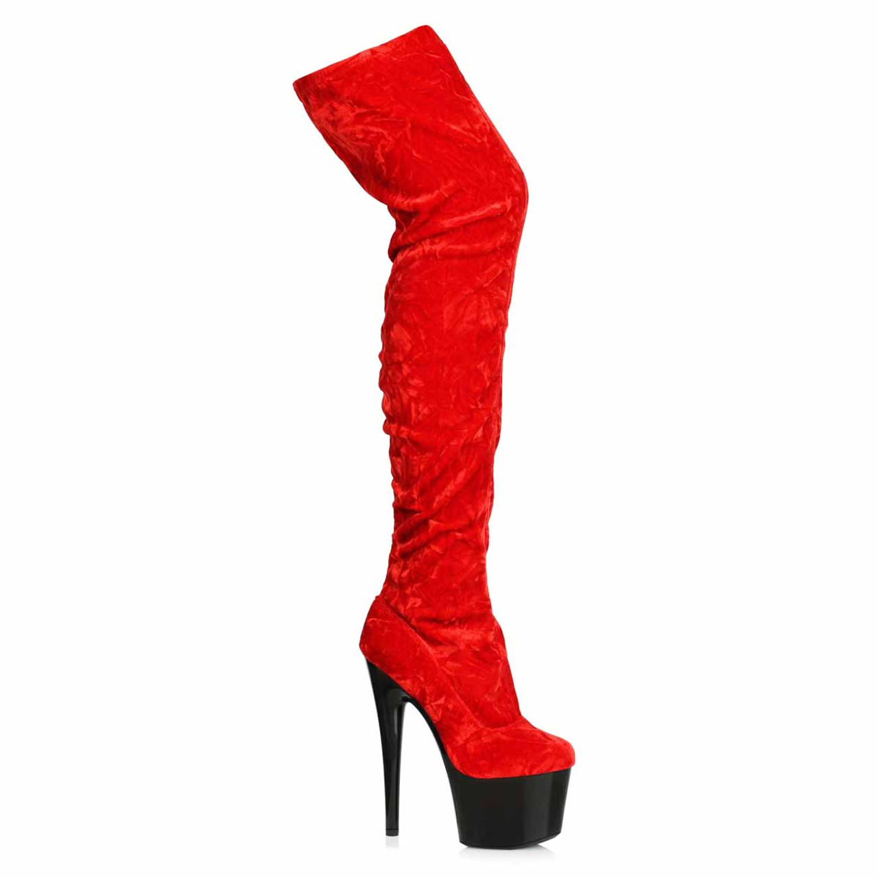 red velvet knee high boots