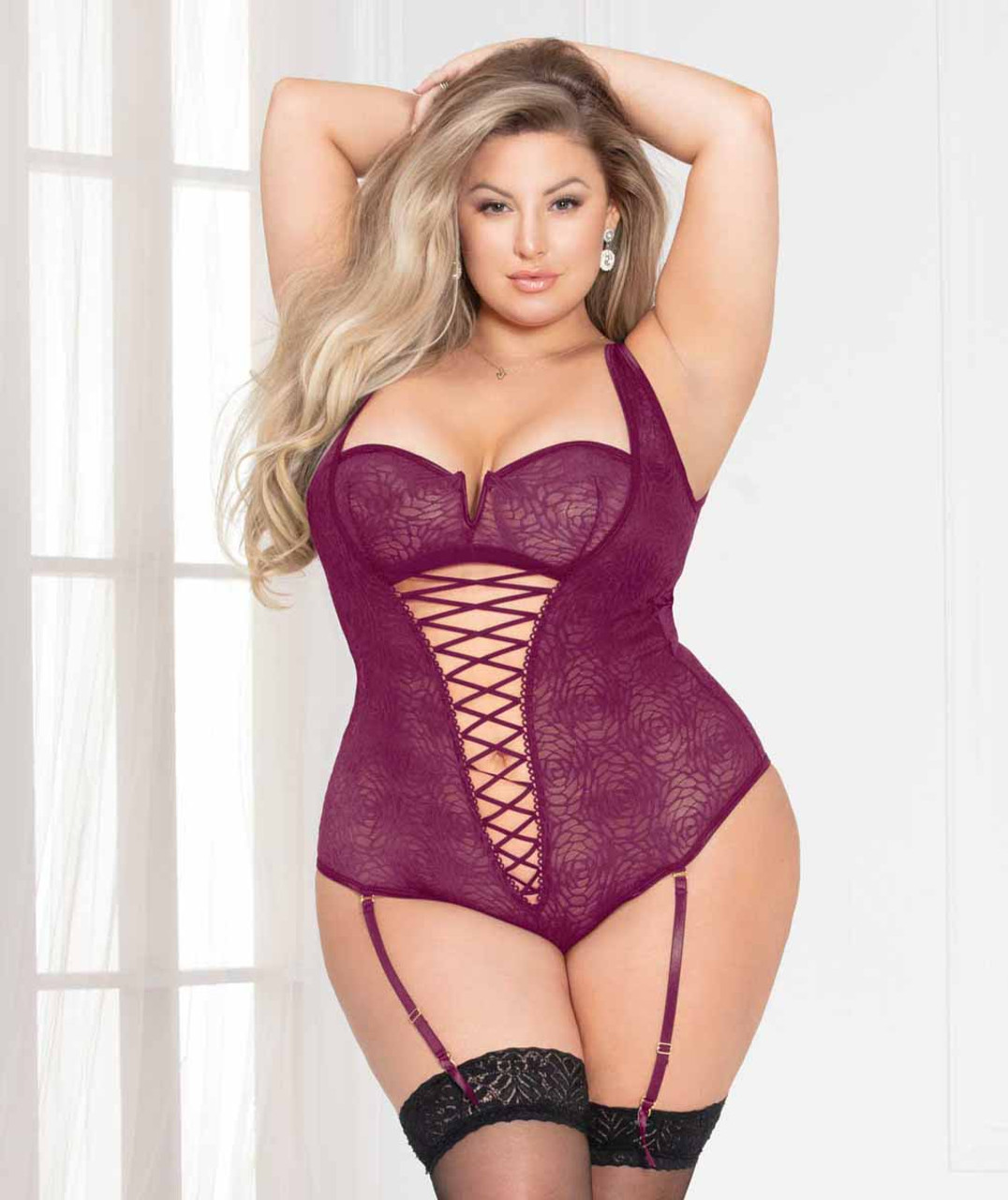 Plus Size 20-22 Sexy Black Lace Strappy Cut Out Bodysuit Teddy G