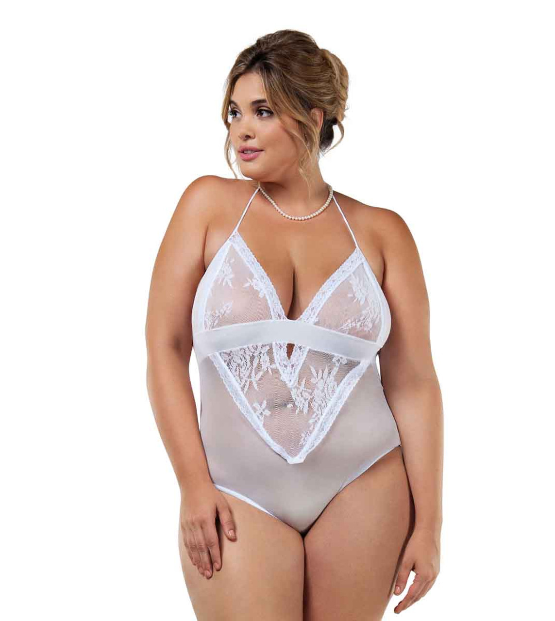 Plus Size Lace and Sheer Bodysuit BS8027X