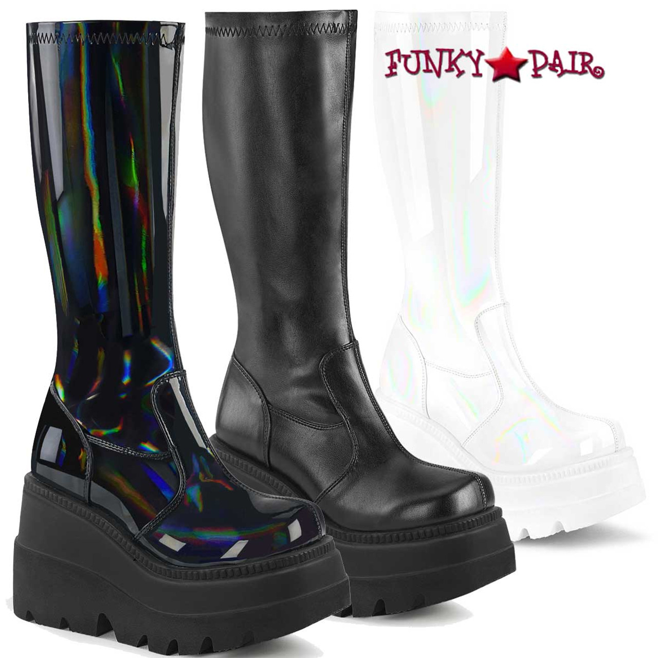 Demonia | Shaker-52, Wedge Knee High Boots