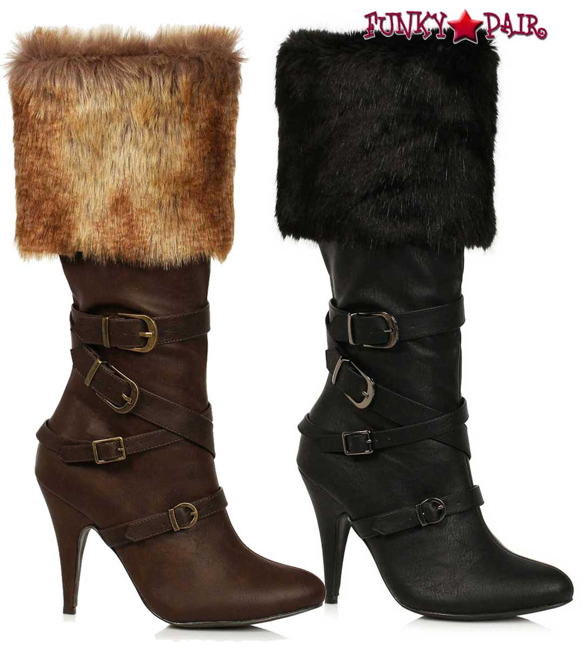 418-GRETA, 4 Inch Boots with Faux Fur Cuff By Ellie Shoes