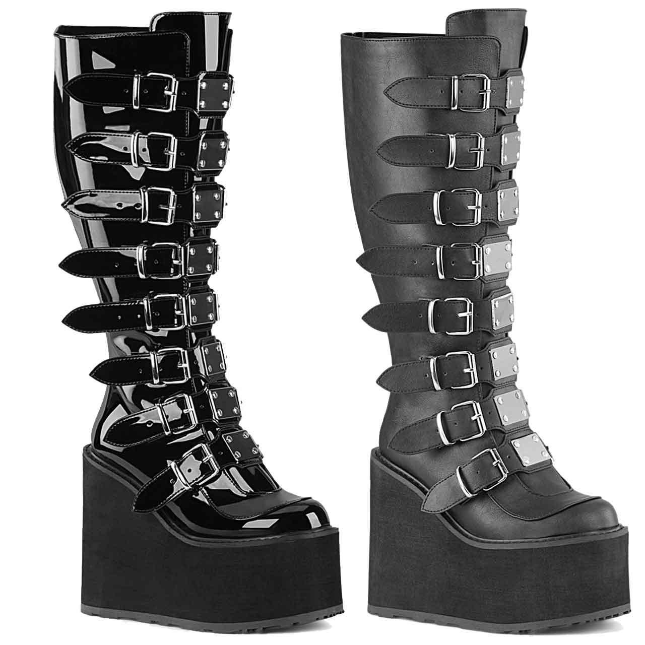 knee high buckle platform boots