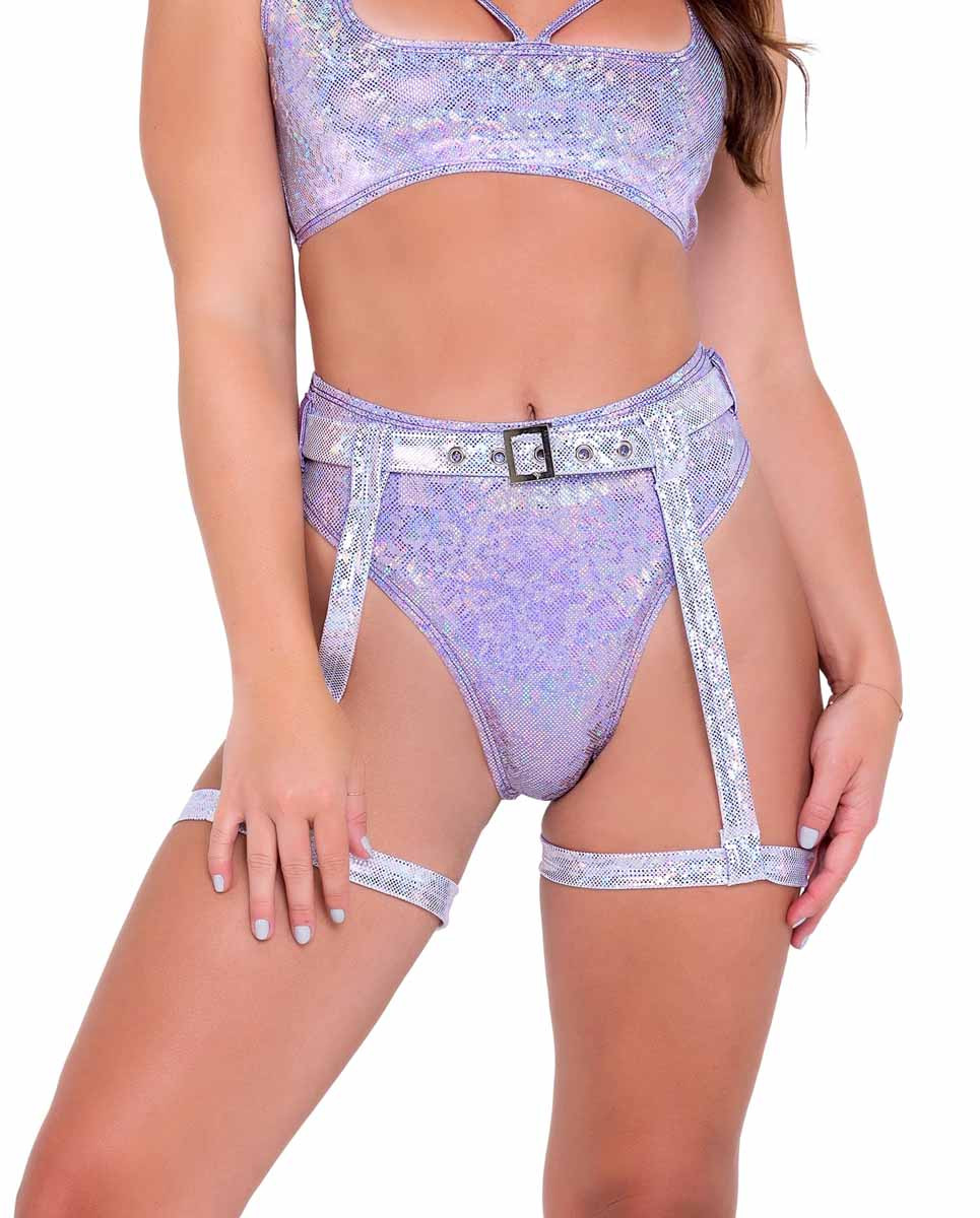 R-6074 - Shimmer High-Waisted Shorts & Garter Belt By Roma R-6074 - Shimmer High-Waisted Shorts & Garter Belt By Roma