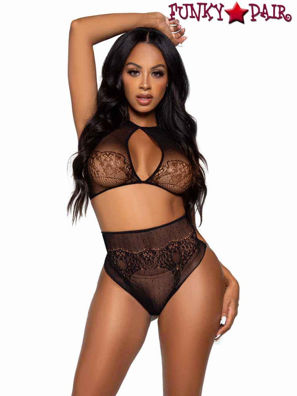 Plus Size Lace And Net High Waisted Thong