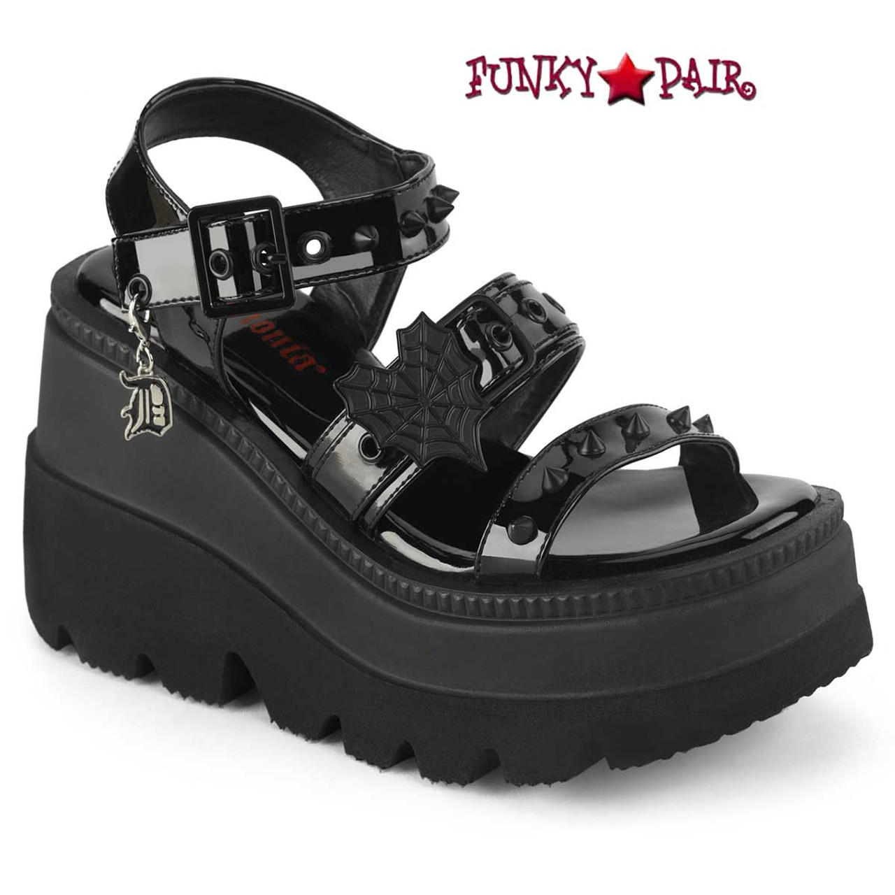 Demonia SHAKER-13 Wedge Platform Ankle Strap Sandal 9 / Blk Vegan Leather