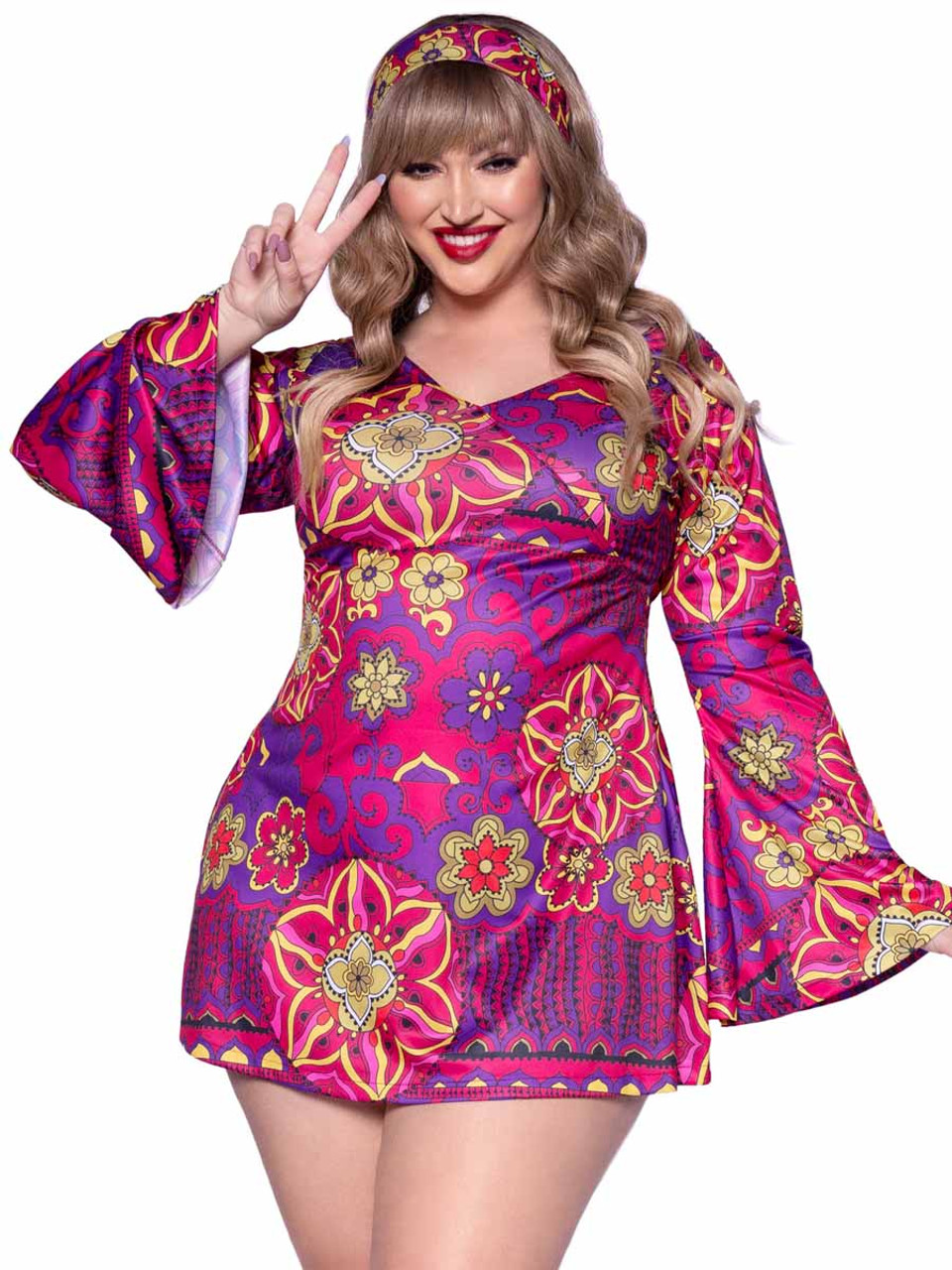 LA83048X, Plus Size Hippie Girl Costume By Leg Avenue