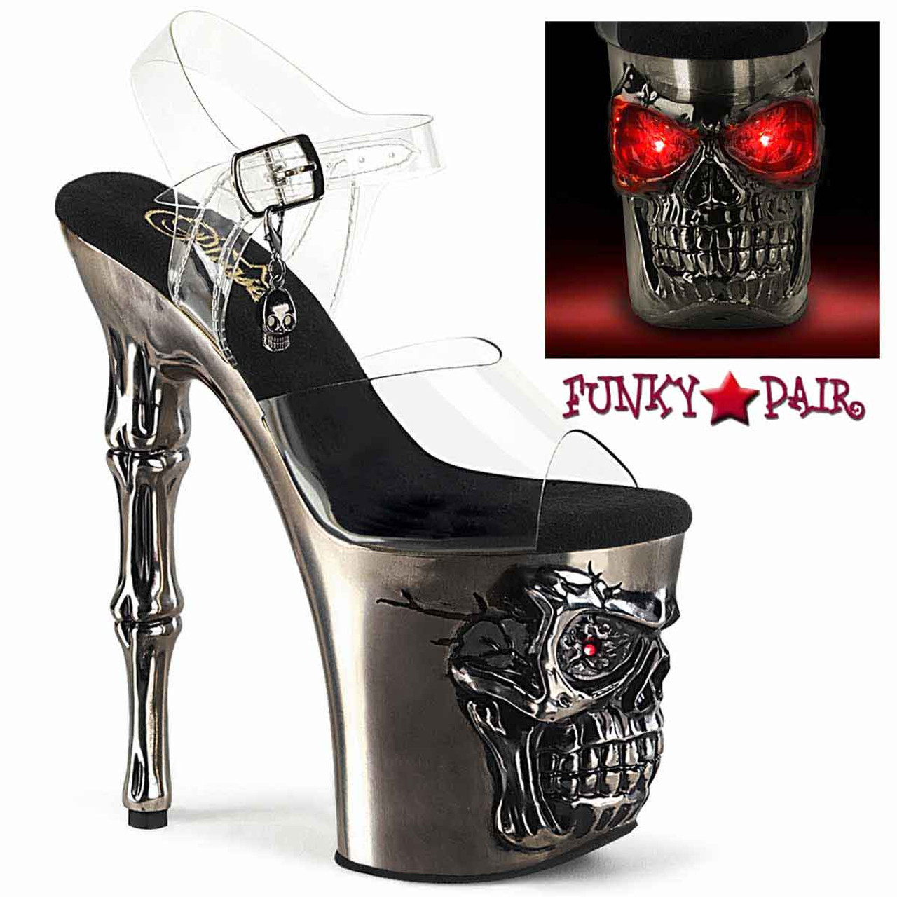 RAPTURE-808-LT, 8 Inch Skull Sculpted Platform Ankle Strap Sandal 