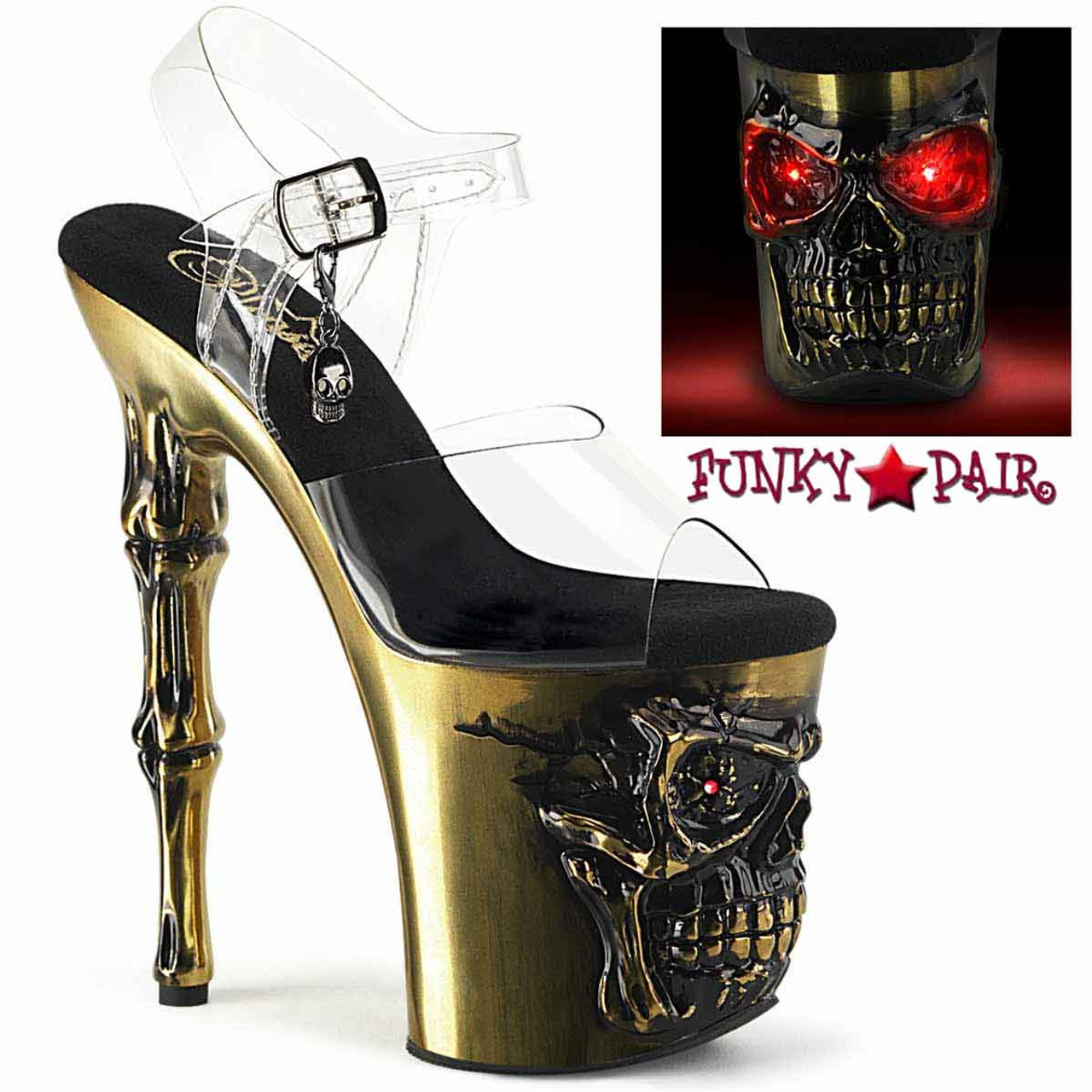 RAPTURE-808-LT, 8 Inch Skull Sculpted Platform Ankle Strap Sandal 