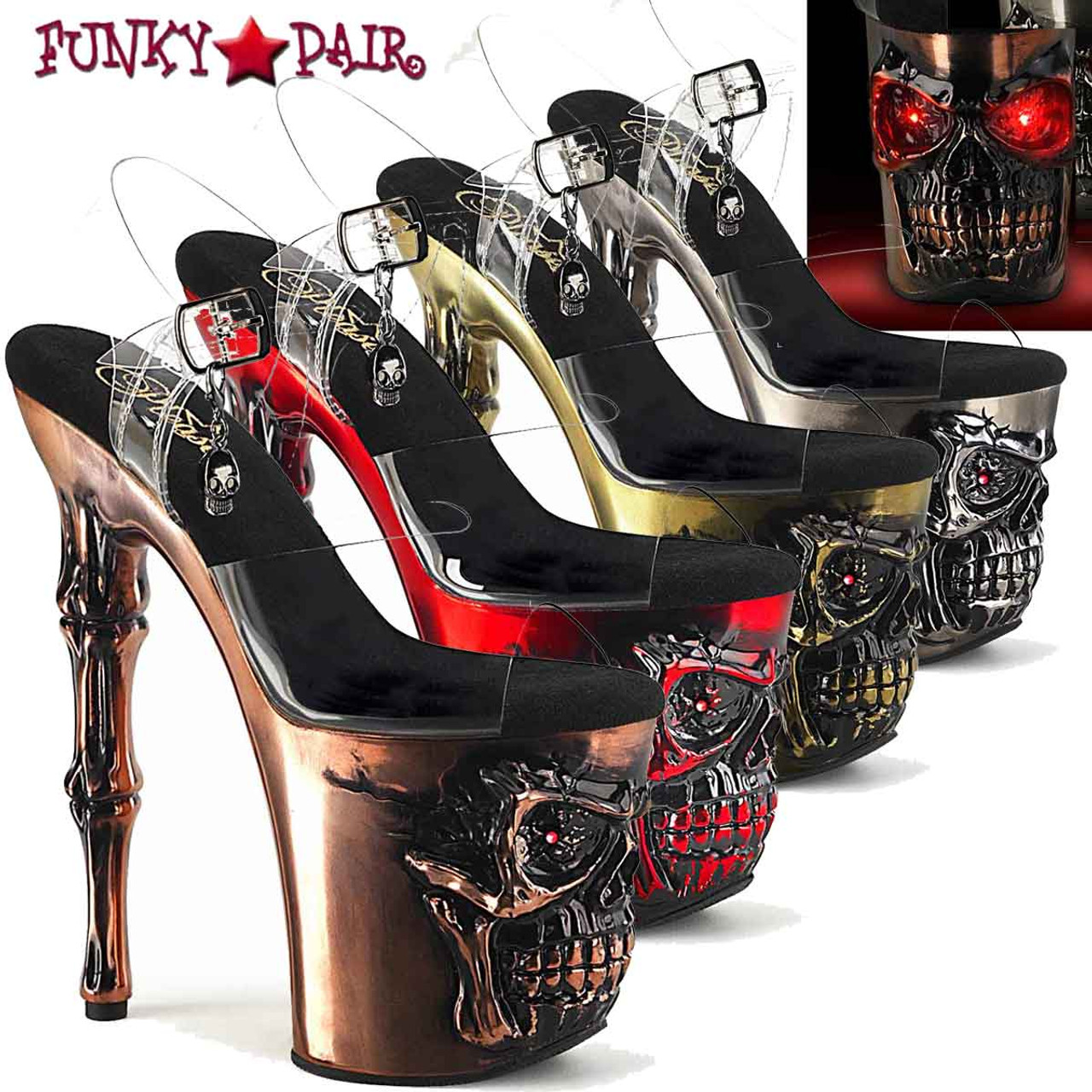 RAPTURE-808-LT, 8 Inch Skull Sculpted Platform Ankle Strap Sandal By Pleaser