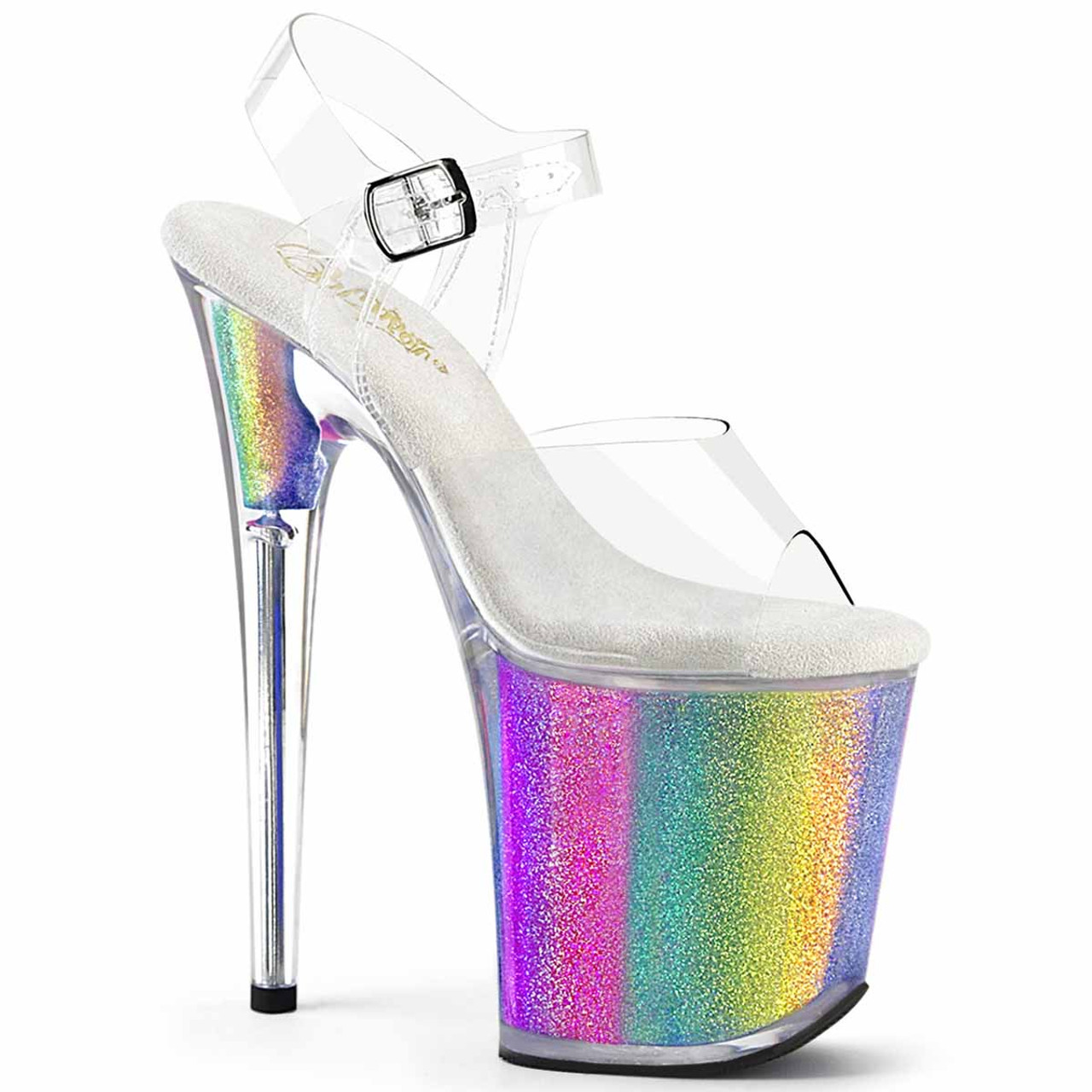 Flamingo-808RG-01, Ankle Strap Sandal with Rainbow Glitters Platform ...