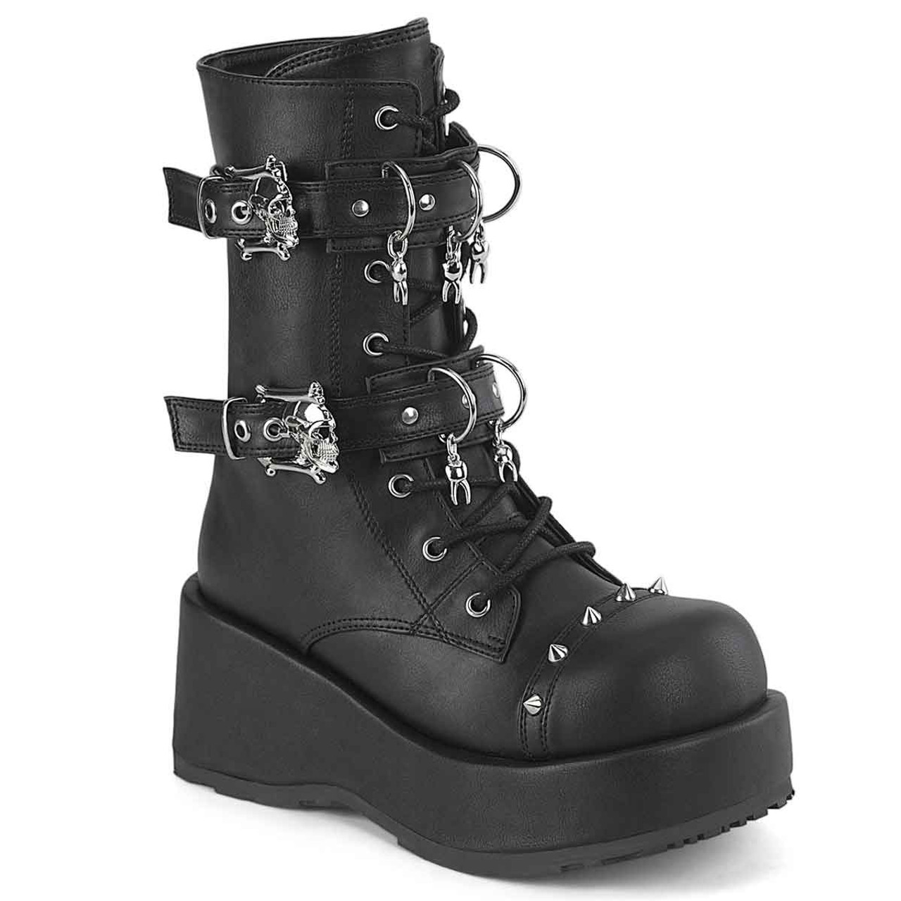 Demonia Matte Black Studded Mid-Calf Platform Boots