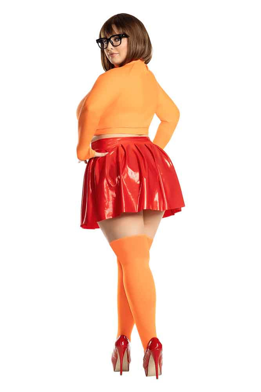 Sexy Velma Orange Long Sleeve Top & Skirt 4 Pc Costume