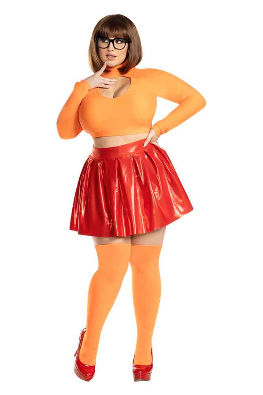 Sexy Velma Orange Long Sleeve Top & Skirt 4 Pc Costume